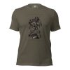A Women's St. Michael Defend us in Battle Tee with an image of a demon on it.