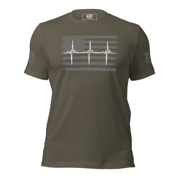 A Thin White Line Healthcare & EMT Tee with an American flag and a thin white line, symbolizing healthcare.