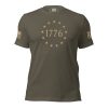 A Men's 1776 Betsy Ross Flag T-Shirt with stars.