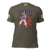 A Men's 'At The Ready' Vintage WWII Tee with an image of a American soldier holding a rifle, designed for men.