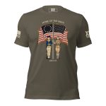 A men's 'Home of the Brave' Vintage WWI Tee with an American flag and two soldiers.