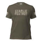 The olive green Men's Charlie Foxtrot tee for men.