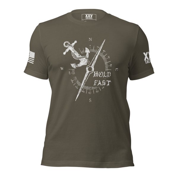 A men's Hold Fast Tee featuring an anchor and compass design, perfect for those who embrace the Hold Fast mindset.