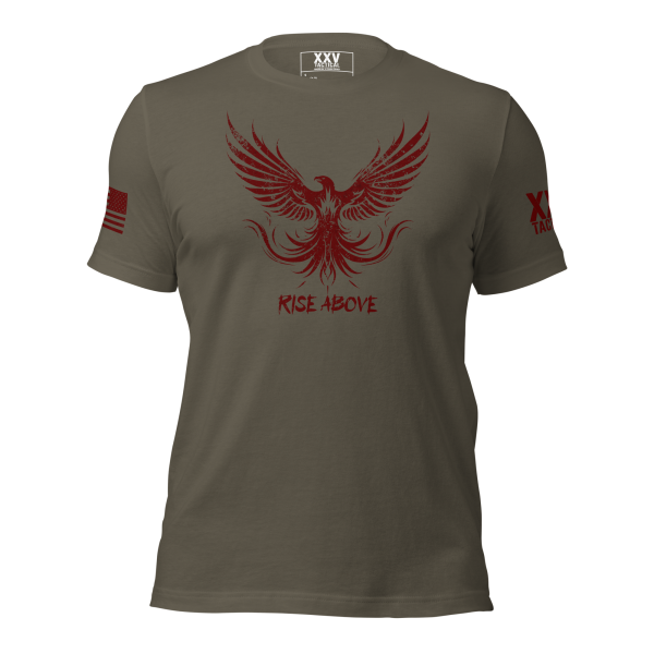 A Men's Rise Above Tee with a red eagle on it.