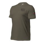 A green XXV Tactical Thin Red Line t-shirt with a red, white and blue stripe.