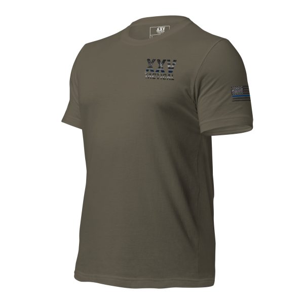 A XXV Tactical Thin Blue Line t-shirt with the NTC logo on it.