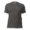 A gray t-shirt with a blue logo on it featuring the XXV Tactical Thin Blue Line design.