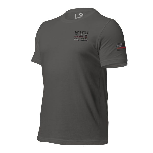 A XXV Tactical Thin Red Line t-shirt with a red stripe.