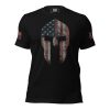 A black Men's American Spartan T-Shirt featuring an American flag design.