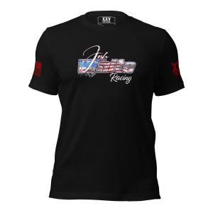 A Men's Josh White Racing Tee with an American flag on it.