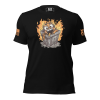 A Men's Dumpster Fire Tee with an image of a cat on fire.