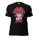 A Men's Why So Serious Tee for men featuring an image of a clown.