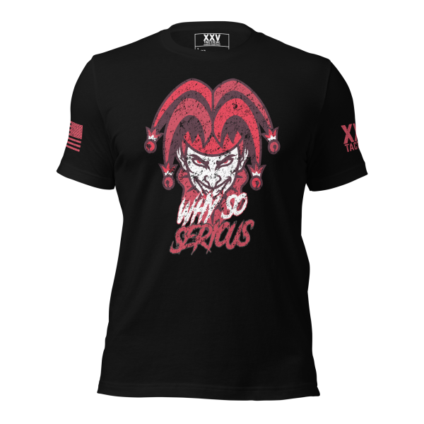 A Men's Why So Serious Tee for men featuring an image of a clown.