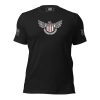 A men's Eagle T-Shirt with an eagle emblem displayed as wings on it.