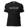 A black Men's Warrior T-Shirt with the word warrior on it.