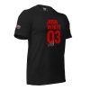 A men's Josh White Racing #03 Tee featuring the phrase "juss white 03".