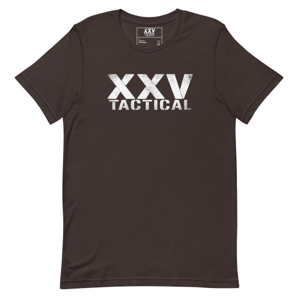 A brown XXV Tactical T-Shirt that says xxxv.