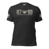 A Men's black t-shirt that says Men's Vet Bod - Like a Dad Bod But With Pain.