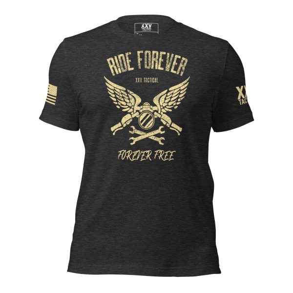 A Women's Ride Forever - Forever Free Tee that says "Ride Forever" on a black t-shirt.