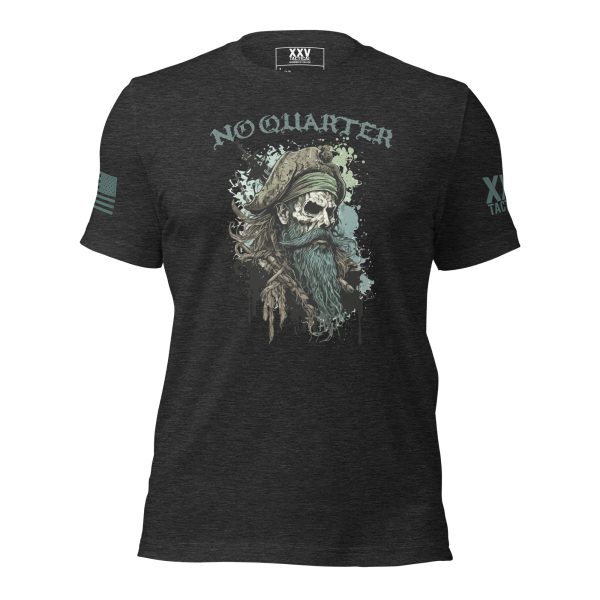 A black Men's No Quarter Tee with an image of a bearded man.