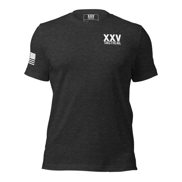 A black Men's Don't Tread On Me tee with white text.
