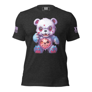 A black Women's Halloween Bear Tee featuring a bear holding an American flag, perfect for women.