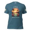 A Stay; Tomorrow Needs You T-Shirt with a sunset and palm trees on it, reminding you to Stay.