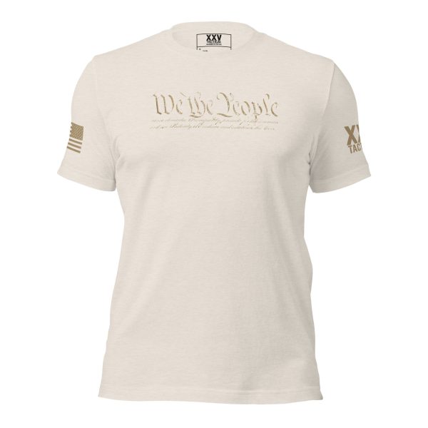A Women's We The People T-Shirt with gold text.