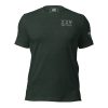 A green t-shirt with the word XXV Tactical Thin Blue Line on it, featuring a Thin Blue Line design.