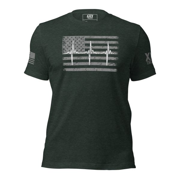 A men's Thin White Line Healthcare & EMT Tee with an American flag and EMT symbol on it.