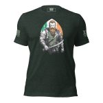 A Men's Irish American Pride T-Shirt, with a bearded man holding a sword, perfect for Irish men.