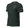 A green XXV Tactical Thin Red Line t-shirt with an american flag on it.