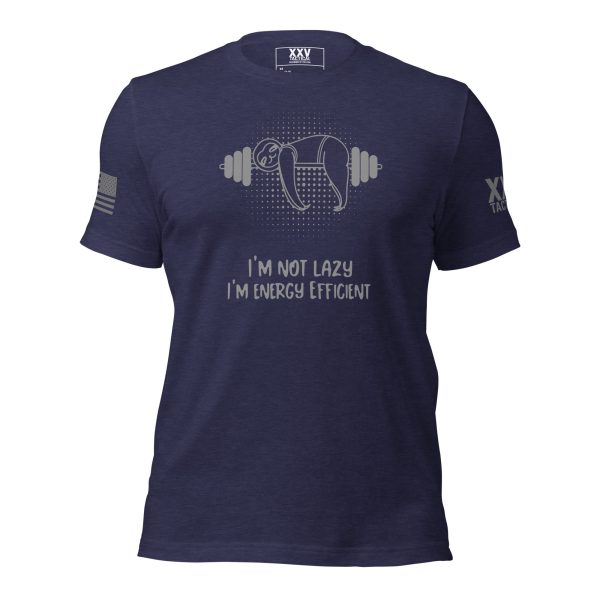 An energy efficient men's t-shirt that says, "I'm not lazy, I'm a Men's I'm Not Lazy, I'm Energy Efficient Tee.