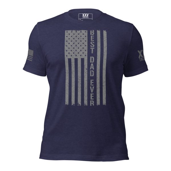 A navy Best Dad Ever American Flag Tee.