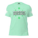 A Women's Magically Delicious Tee in a refreshing mint green color with the phrase "Magically Delicious" printed on it.