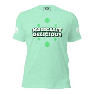 A Women's Magically Delicious Tee in a refreshing mint green color with the phrase "Magically Delicious" printed on it.