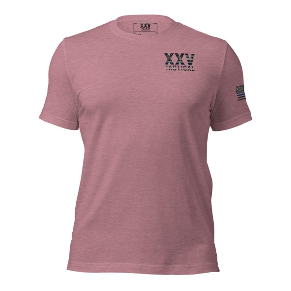 A pink t-shirt with the word NYC on it, featuring the XXV Tactical Thin Blue Line.