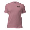 A pink t-shirt with the word XXV Tactical Thin Red Line on it, showcasing a stylish and tactical design.