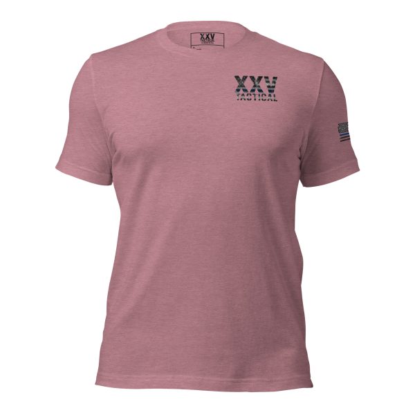 A pink XXV Tactical Thin Blue Line t-shirt with the word nyc on it.