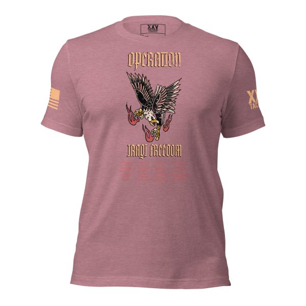 A pink Women's Operation Iraqi Freedom T-Shirt, perfect for women supporting Operation Iraqi Freedom.