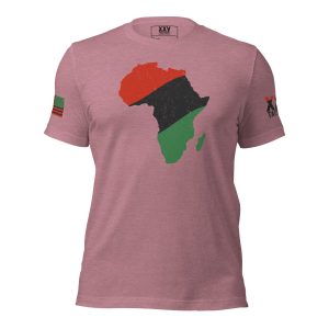 A pink Women's African American Pride T-Shirt with a map of Africa on it, perfect for African American women to show their pride.