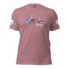 A pink Women’s Josh White Racing Tee with an American flag on it.