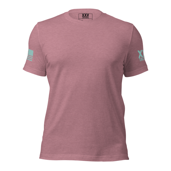 A women's Crew Neck T-Shirt with an American flag on it.