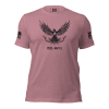 A pink Women's Rise Above Tee with an eagle on it, symbolizing the "Rise Above" mentality.