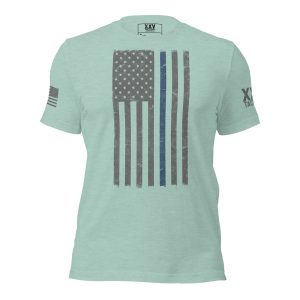 A Women's Thin Blue Line Flag Tee.