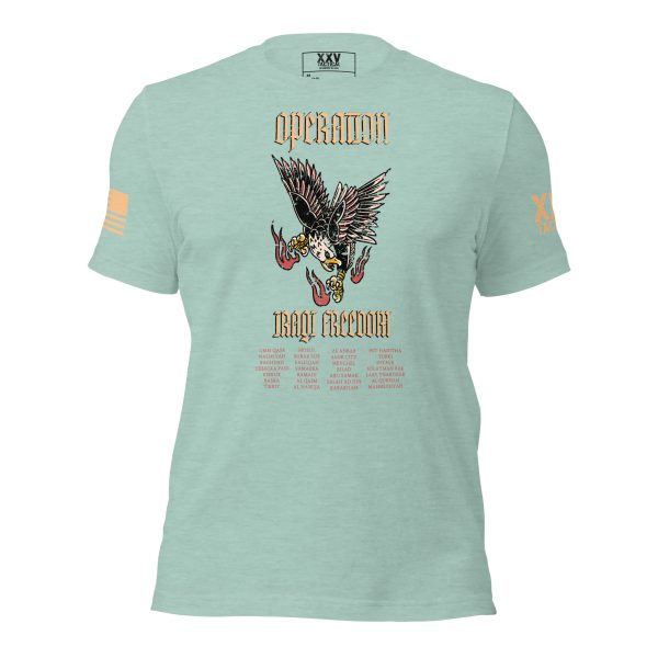 A Women's Operation Iraqi Freedom T-Shirt featuring an eagle, inspired by Operation Iraqi Freedom.