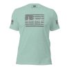 A Women's Thin White Line Healthcare & EMT Tee with an EMT themed ecg heartbeat design.