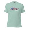 A Women's Josh White Racing Tee with an American flag on it.