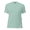 A mint green Women's Crew Neck T-Shirt with a pink heart on it.