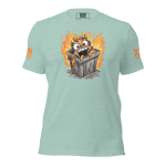 A Women's Dumpster Fire Tee featuring an image of an owl in a trash can.